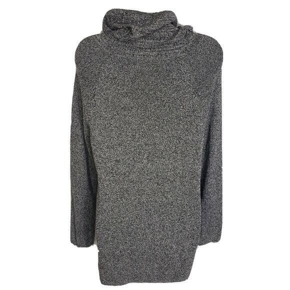 Ruby Rd. Petite Womens Sweater PM Medium Cowl Neck Drawstring Black Geometric - Picture 2 of 9